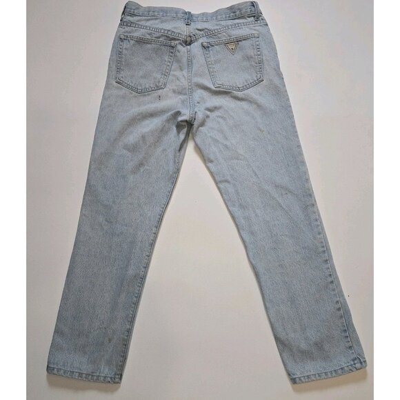 Vintage GUESS Jeans Loose Straight Leg Light Wash 34 X 29 Big Triangle Patch USA - Picture 2 of 12